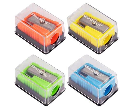 Точилка BRAUBERG "Assistant Mini", с контейнером, пластиковая, корпус ассорти, 228458 228458
