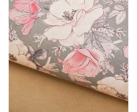 Бумага упаковочная крафтовая «Цветы на сером», 50 х 70 см 2949882