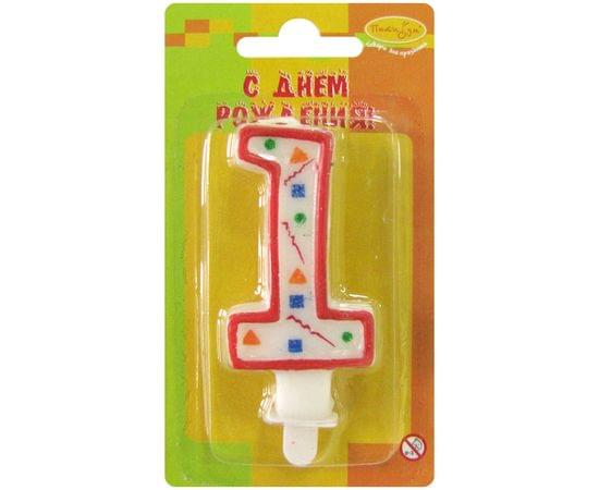 Свеча для торта с держателем ПатиБум "Цифра 1. Красное конфетти", 8см 4607145438550