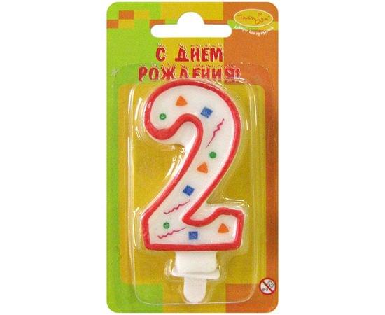 Свеча для торта с держателем ПатиБум "Цифра 2. Красное конфетти", 7см 4607145438567