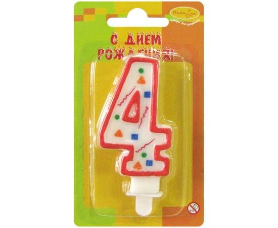 Свеча для торта с держателем ПатиБум "Цифра 4. Красное конфетти", 8см 4607145438581