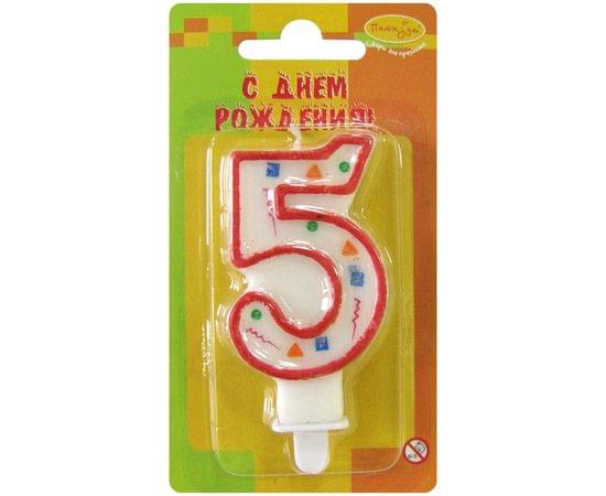 Свеча для торта с держателем ПатиБум "Цифра 5. Красное конфетти", 7см 4607145438598