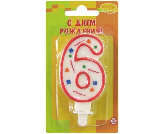 Свеча для торта с держателем ПатиБум "Цифра 6. Красное конфетти", 7см 4607145438604
