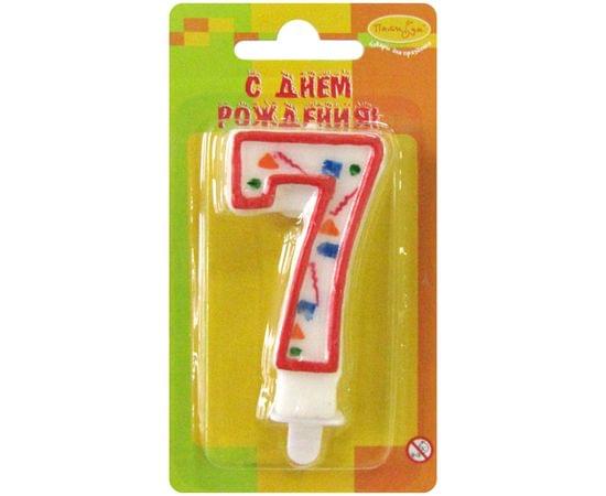 Свеча для торта с держателем ПатиБум "Цифра 7. Красное конфетти", 7см 4607145438611