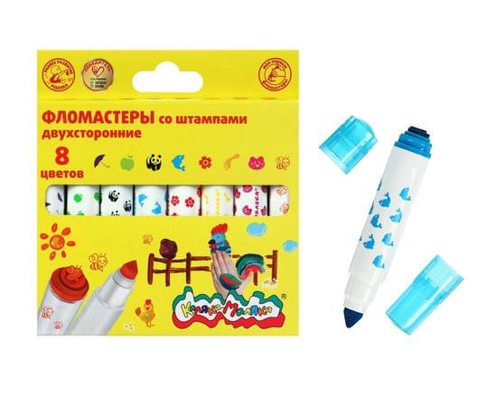 Фломастеры со штампами Каляка-Маляка 8 цветов, круглый корпус, картонная упаковка, 3+ ФШКМ-08