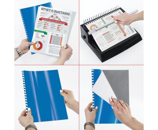 Обложки пластиковые д/переплета А4, КОМПЛЕКТ 100шт, 300 мкм, синие, BRAUBERG, 530941 530941