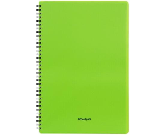 Тетрадь 48л. А4 клетка на гребне OfficeSpace "Neon", пластиковая обложка, салатовая Т48А4спкП_35449