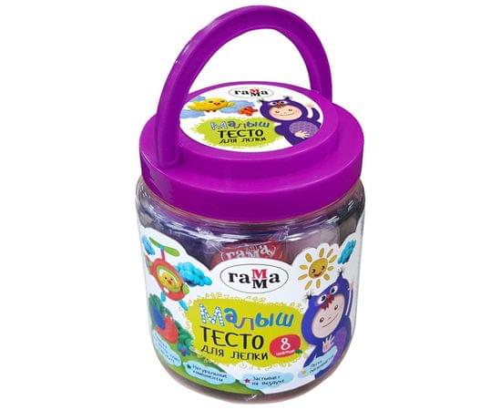 Тесто для лепки Гамма "Малыш", 08 цветов, 200г, формочка, пластиковая банка с ручкой 211218_04