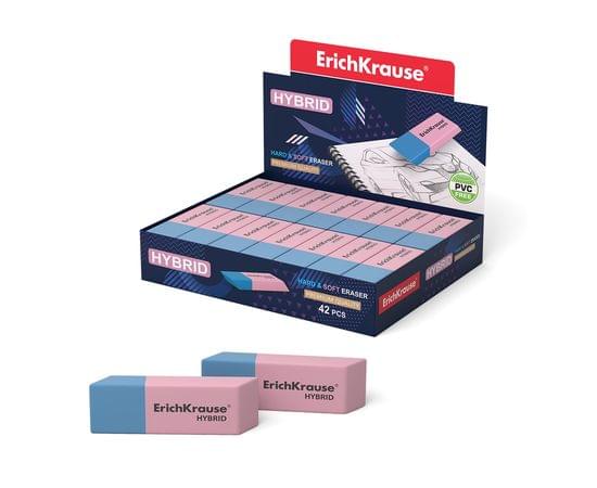 Ластик ErichKrause® Hybrid, 54x18x7,5мм, красно-синяя, дисплей, 35749 35749