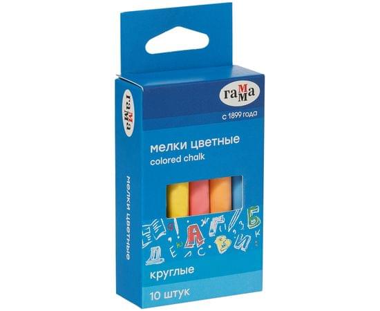 Мелки школьные Гамма, цветные, 10шт., мягкие, круглые, картонная упаковка, европодвес 909193