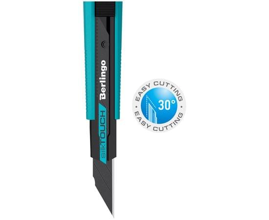 Нож канцелярский 9мм Berlingo "SilkTouch", черное лезвие, auto-lock, металл. направл., европодвес BM4121