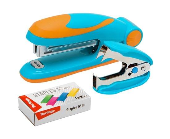 Набор Berlingo "Fuze": степлер №10 до 15л., голубой; антистеплер; скобы №10; блистер H3109a