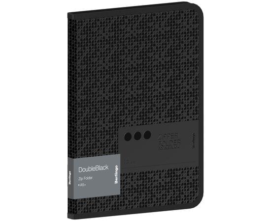 Папка на молнии Berlingo "DoubleBlack" А5+, 600мкм, черная, с рисунком ZF5_A5701