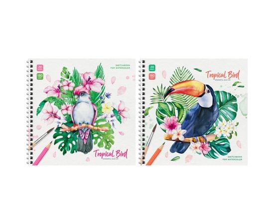 Скетчбук для акварели 20л., 190*190 ArtSpace "Tropical Bird", на гребне, 180г/м2 Сак20грг_38350