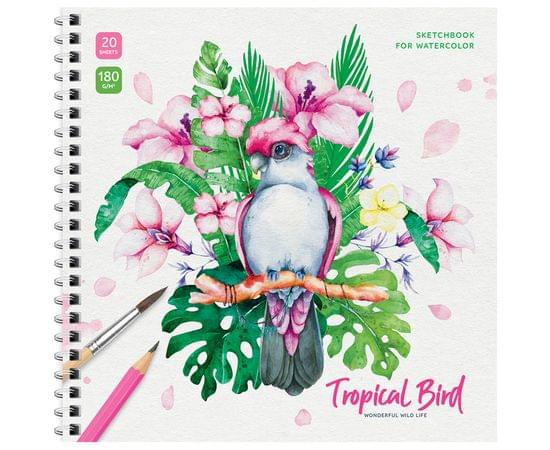 Скетчбук для акварели 20л., 190*190 ArtSpace "Tropical Bird", на гребне, 180г/м2 Сак20грг_38350