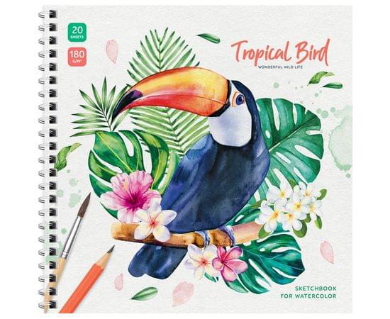 Скетчбук для акварели 20л., 190*190 ArtSpace "Tropical Bird", на гребне, 180г/м2 Сак20грг_38350