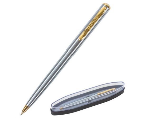 Ручка подарочная шариковая BRAUBERG Maestro, СИНЯЯ, корпус серебристый с золот,линия 0,5мм,143468 143468