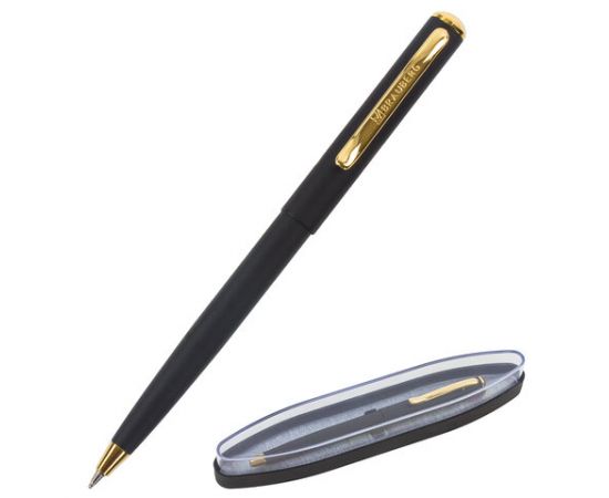 Ручка подарочная шариковая BRAUBERG Maestro, СИНЯЯ, корпус черный с золот., линия 0,5мм, 143470 143470
