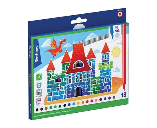 Фломастеры Berlingo "Замки", 18цв., смываемые, картон, европодвес WP00218