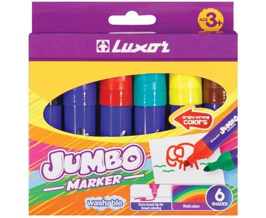Фломастеры Luxor "Jumbo", 06цв., утолщенные, смываемые, картон, европодвес 6190/Box 6