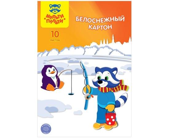Картон белый А4, двуст., Мульти-Пульти, 10л., мелованный, в папке, "Приключения Енота. Белоснежный" КБ10_13980