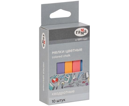 Мелки школьные Гамма, цветные, 10шт., мягкие, квадратные, картонная упаковка, европодвес 909194