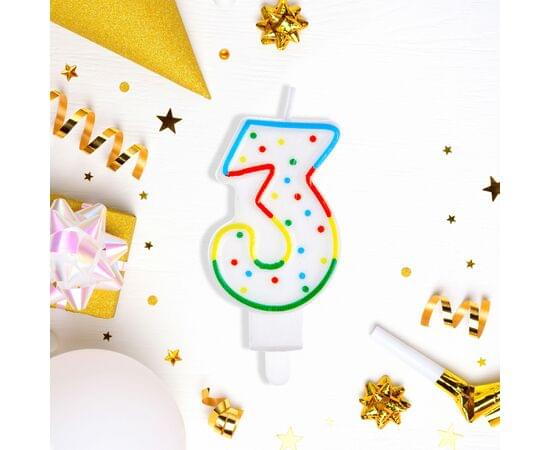 Свеча для торта с держателем MESHU "Цифра 3", 8,5см, блистер MS_32381