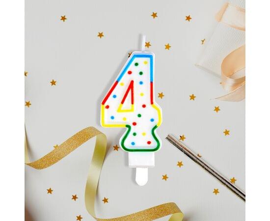 Свеча для торта с держателем MESHU "Цифра 4", 8,5см, блистер MS_32383