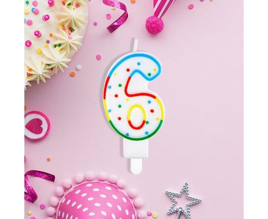 Свеча для торта с держателем MESHU "Цифра 6", 8,5см, блистер MS_32387