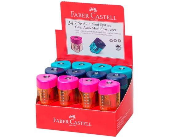 Точилка пластиковая со "шторкой" Faber-Castell "Grip Auto Mini" 1 отверстие, контейнер, розовая/бирюзовая/синяя 183405