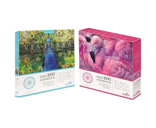 Пазл  1000 эл.   Origami "Виа Терра. Пестрый павлин/Розовый фламинго", ассорти 5236/5237