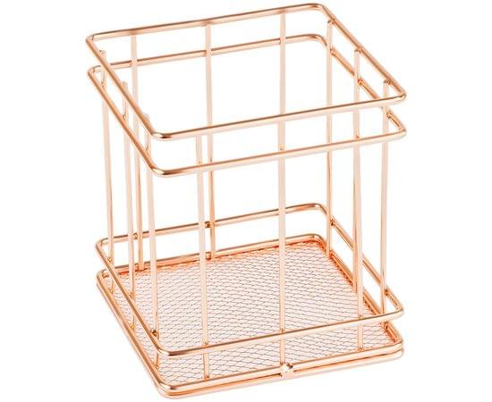 Подставка-стакан для канцелярских принадлежностей MESHU "Rose Gold" квадратная, металл MS_39429