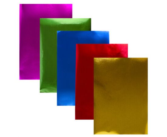 Цветная фольга А4 САМОКЛЕЯЩАЯСЯ АЛЮМИНИЕВАЯ, 5 листов 5 цветов, ЮНЛАНДИЯ, 210х297 мм, 111961 111961