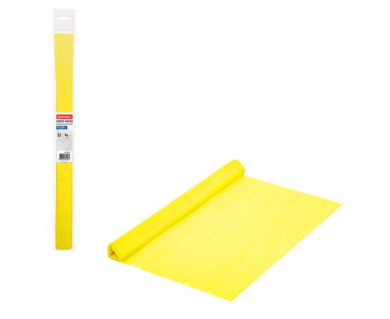 Бумага гофрированная (креповая) ПЛОТНАЯ, 32 г/м2, лимонная, 50х250 см, в рулоне, BRAUBERG 112521