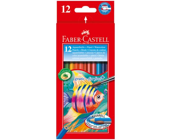 Карандаши акварельные Faber-Castell, 12цв+кисть, картон, европодвес 114413
