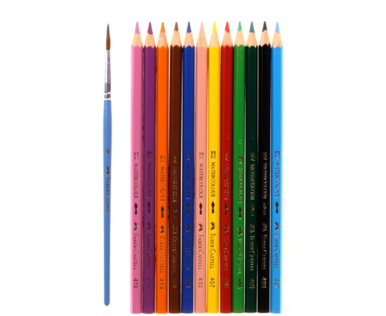 Карандаши акварельные Faber-Castell, 12цв+кисть, картон, европодвес 114413