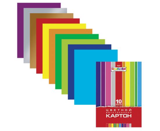 Набор картона цветной Мелованный Двухсторонний 10л 10 цв. А4ф в папке-Creative Set 10Кц4_05934