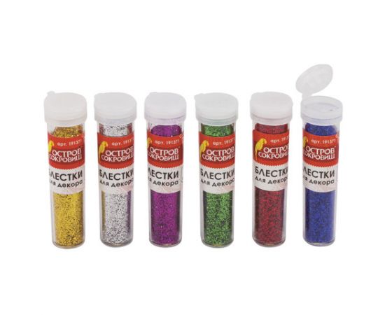 Блестки для декора (глиттер) ОСТРОВ СОКРОВИЩ, 7 грамм, цвета ассорти, в дисплее, 191371 191371