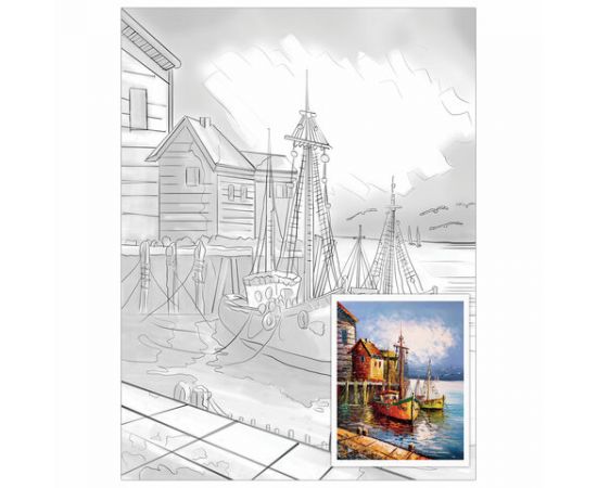 Холст на картоне с контуром BRAUBERG ART CLASSIC "ПРИЧАЛ", 30х40см, грунтованный, хлопок, 191544 191544