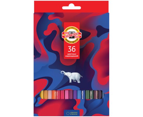 Карандаши цветные Koh-I-Noor "Элефант", 36цв., заточен., картон, европодвес 3555036036KS