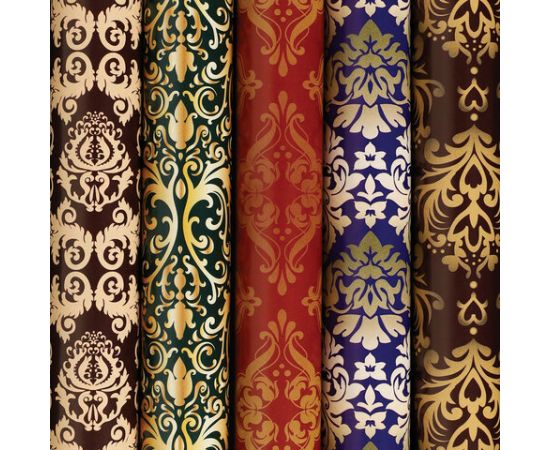 Бумага упаковочная мелованная 70х100 см ЗОЛОТАЯ СКАЗКА "Damask Luxury", 5 дизайнов, 70 г/м2 591590