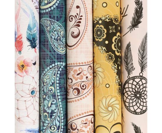 Бумага упаковочная мелованная 70х100 см ЗОЛОТАЯ СКАЗКА "Ethnic 2", 5 дизайнов, 70 г/м2 591592