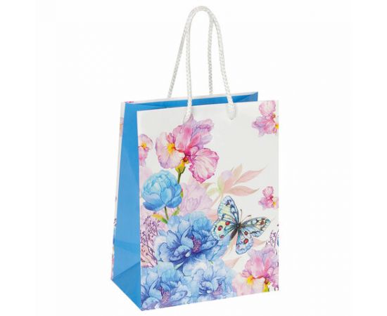 Пакет подарочный 17,8x9,8x22,9 см, ЗОЛОТАЯ СКАЗКА "Бабочка на цветке", ламинированный, 606578 606578