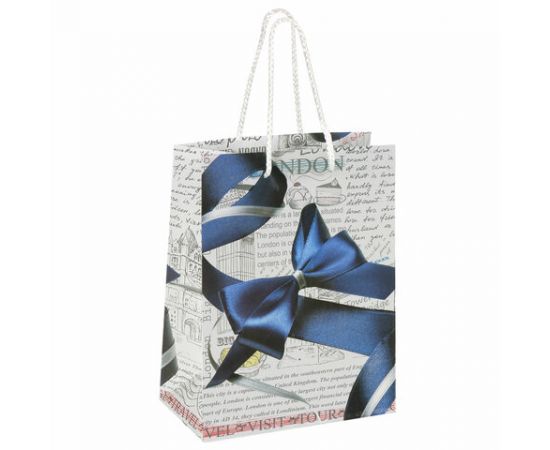 Пакет подарочный 17,8x9,8x22,9 см, ЗОЛОТАЯ СКАЗКА "Синий бант", ламинированный, 606599 606599