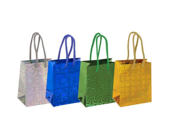 Пакет подарочный 11,4x6,4x14,6 см, ЗОЛОТАЯ СКАЗКА голография, ассорти 4 цвета, 606605 606605