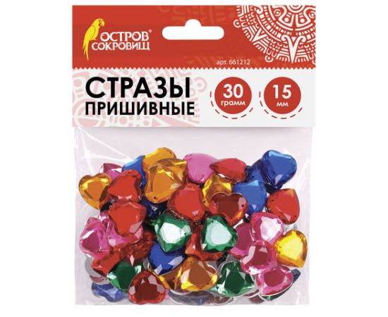 Стразы для творчества "Сердце", цвет ассорти, 15 мм, 30 грамм, ОСТРОВ СОКРОВИЩ, 661212 661212