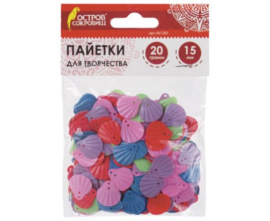 Пайетки для творчества "Ракушки", цвет пастель ассорти, 15 мм, 20 грамм, ОСТРОВ СОКРОВИЩ, 661283 661283