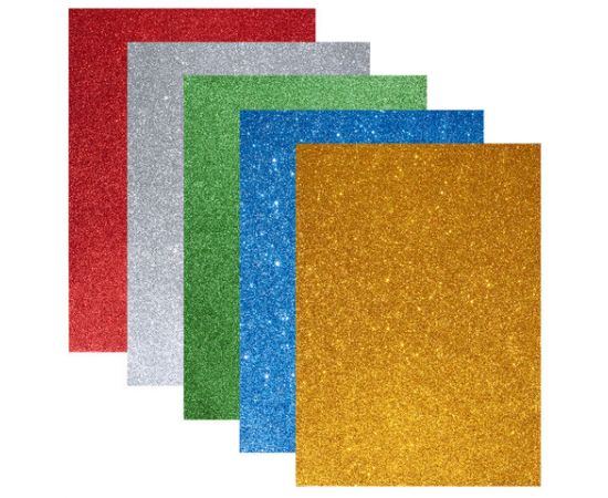 Пористая резина/фоамиран А4, 2мм,, 5л, 5цв, яркие цвета, блестки, ЮНЛАНДИЯ, 662052 662052
