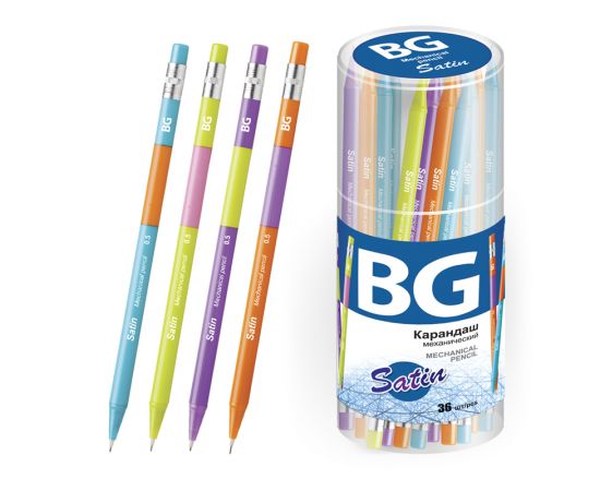 Карандаш механический BG "Satin", 0,5мм, HB, ассорти KM 3932