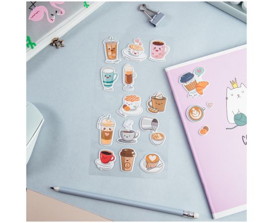 Наклейки объемные MESHU "Coffee time", 10*19см, пакет европодвес MS_36929